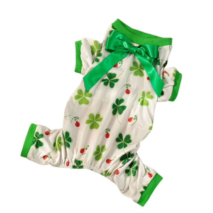 Pijama irlandés para perros con lazo de trébol y cuatro patas para gatos pequeños. - Blanco - Ver 1