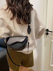 Fashionable Solid Color Mini Crossbody Bag, Simple Reverse Design, Suitable For Women's Daily Use, Dates, Gifts, With Adjustable Wide Strap - Black - View 3