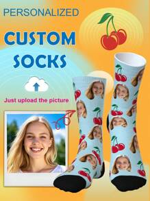 1 Pair Of Customized Crew Socks,Custom Face Socks, Custom Photo Sock, Custom Printed Socks, Personalized Funny Face Socks, Custom Picture Socks, Put Any Face On The Socks, Anniversary Gift, Valentine Gift, Birthday Gift, Wedding Gift, Mother's Day Gift - Multicolor - View 2