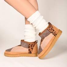 READY SALTED Women's Winter Suede Boots Women's Home Comfort Warm Boots Women's Indoor Outdoor Anti-Slip Boots - TAN WITH LEOPARD - View 2