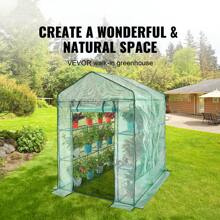 Walk-In/Pop Up Green House, 4.6 X 2.4 X 6.7/4.6 X 4.6 X 6.6/8.7x6x7.6/15 X 6.5 X 7ft, Greenhouse With Shelves, High Strength PE Cover With Doors, Windows And Steel Frame, Set Up In Minutes, For Planting And Storage,Green/White - 4.6 x 4.6 x 6.6 ft - 查看 2