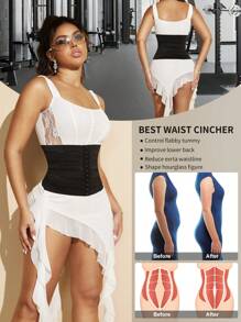 1pc Women's Waist Cincher With Button Closure, Waist Trainer - Black - View 3
