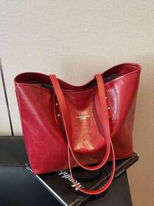 2025 New Soft Leather Large Capacity Tote Bag For Classroom Commuting Handheld, Unique Design Shoulder Underarm Bag. PU Large Capacity Casual Fashion Shoulder Tote Bag Suitable For Girls Daily Use Shoulder Tote Bag - Red - View 2