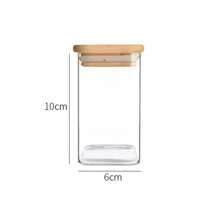 Frasco de almacenamiento de vidrio con tapa cuadrada de bambú, recipiente hermético transparente para granos de café, cereales, frutos secos