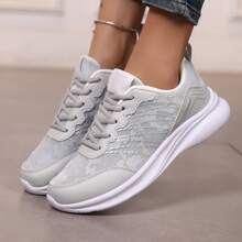 Women's Spring Gray Breathable Lightweight Comfortable Athletic Shoes, Low Top Lace-Up Soft Sole Road Running Sneakers - Grey - View 3