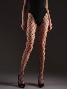 1 paire de collants incurvés, collants résille hautement élastiques à mailles larges, chaussettes à mailles ajourées. Legging de fête sexy pour femmes. Bas résille noirs pouvant être portés en toutes saisons - Noir - Voir 5
