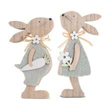 1 Pair 8x18cm Wooden Easter Bunny Decor, Hand-Painted DIY Wooden Craft Tabletop Bunny Figurines
