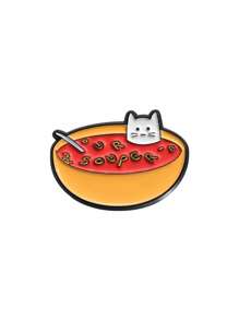 1 pieza Broche de metal con forma de papas fritas, donut o gato de la serie de alimentos con diseños de dibujos animados, versátil para ropa, uso diario o para eventos