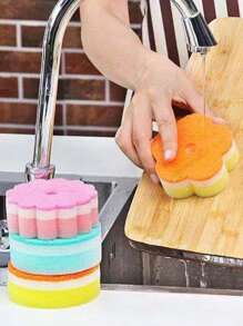 独立包装海绵，1~5 件多用途擦洗海绵，花形无划痕百洁布，洗碗清洁海绵，无味海绵湿巾适合旅行公寓家居清洁（多色海绵）