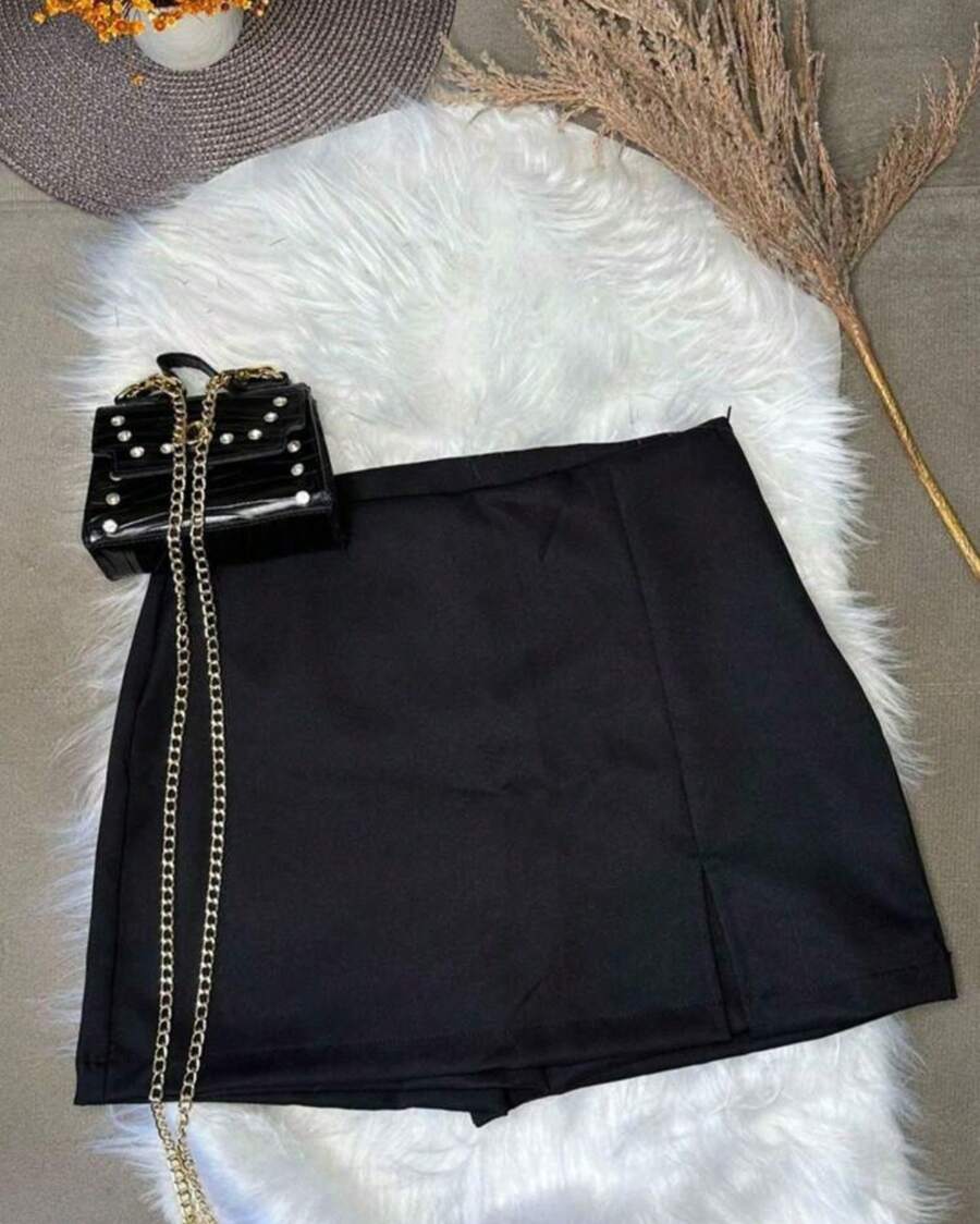 Tailored Skirt Shorts With Slit Blogger 2025 - Black - View 1