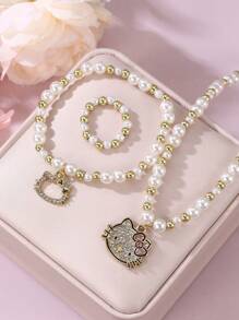 Sanrio 3 pièces/Set Collier, Bracelet & Bague Parés de Perles avec Personnages SanRio