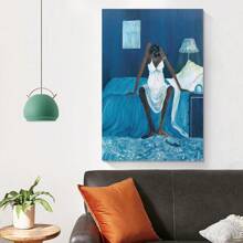 Blue Monday Melancholy Woman Poster - Wooden Frame Canvas Painting 1 Piece (3) Thickness 2.25cm / 0.9inch , Home Gift Decoration, Room Decoration Aesthetics, Wall Decoration Art, Perfect Gift, Autumn Winter Wall Decoration, Living Room Decoration, Bedroom Decoration, Kitchen Decoration, Entrance Decoration, Bathroom Decoration, Direct Wall Painting, High-Quality Wall Painting Poster - 藍色 - 查看 4