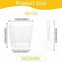 Pack Of 25/50/100 Plastic Dessert Glasses, 5 Oz / 160 Ml, Dessert Cups With Spoons, Reusable Desert Cups, Dessert Cups For DIY Desserts, Pudding, Mousse, Ice Cream - Clear - View 2