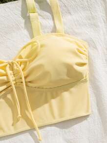 3pcs/Set Christmas,New Year's,Thanksgiving,Valentine's Day Costumes,Sexy Elegant Slimming Solid Color,Wave Hem,Lotus Leaf Hem Pleated Short Skirt,Vacation Beach And Swimming Pool,Detachable Swimwear Pad,Adjustable Shoulder Straps,Casual Outing Seaside Beach Party Luxury Bikini Set