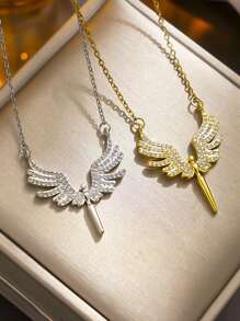 1 件精致天使翅膀吊坠项链，简约而奢华的欧美设计