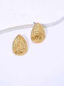 1 对女士金色心形耳钉，简约设计 - 金黃色 - 查看 7