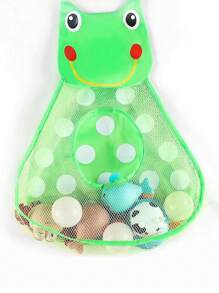1pc Cartoon Mesh Storage Hanging Basket For Kitchen/Bathroom Multipurpose Storage, Also For Kids' Bath Toys, Including Suction Cups And 2 Adhesive Hooks, Random Color - Green - View 7