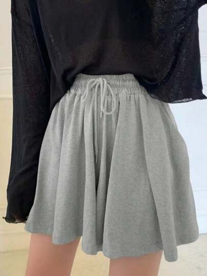 纯色抽绳夏季宽松阔腿短裤