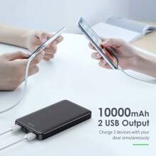 10000mAh 便携式充电器移动电源，超紧凑型外置电池组，USB C 输入和双 USB 输出备用充电器兼容 iPhone15 的 3 输出便携式手机充电器，14-13 12 11 迷你最大 XsXR6-78+11 最大值，Android 手机等。适用于 Apple iPhone、iPad、Android 手机，适合家人、朋友、生日、冬季、情人节、复活节的礼物，适合户外玩耍、购物、旅行、便携式电源安全稳定 - 黑色 - 查看 5