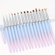 15 PCS Nail Art Brush Set - Gradient Long Handle Design ,Gradient Nail Art Brush Set For Salon & Home Manicure