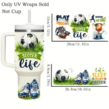 1 套运动设计系列 UV DTF 转移水晶标签贴纸，适用于 40 盎司 Libbey 玻璃杯，3D 水晶防水防刮标签，DIY 包装转移贴纸，适用于冰箱、马克杯、咖啡杯或任何平面，高品质 40 盎司（不含玻璃杯）