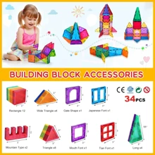 Azulejos magnéticos para niños, 34 piezas, bloques de construcción magnéticos, juguetes educativos de aprendizaje, construcción, STEM para niños y niñas de 3, 4, 5, 6 y 7 años, regalos de cumpleaños y Navidad
