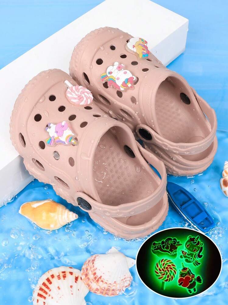 Giày sandal đi biển họa tiết hoa dạ quang khoét rỗng mùa hè cho bé gái, giày thường ngày ngoài trời - Màu Hồng baby - Xem 2