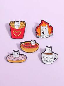 1 pieza Broche de metal con forma de papas fritas, donut o gato de la serie de alimentos con diseños de dibujos animados, versátil para ropa, uso diario o para eventos