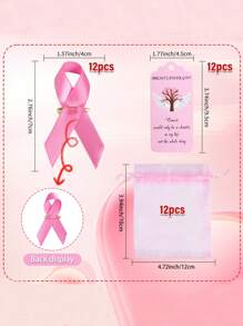6pcs/12pcs Breast Cancer Promotional Accessories, Breast Cancer Women's Inspirational Gifts, Women's Pink Breast Cancer Promotional Decorations, Red Ribbon Brooches,Including Transparent Gauze Bag And Greeting Card, Women's Love Friendship Party Encouragement Gift,Car Keychains