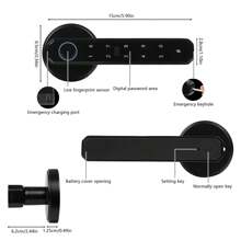 kangten NEW Handle Smart Door Knob Fingerprint Biometric Digital Code Door Lock - Black - View 4