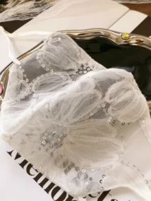 女士蕾丝薄款水晶亮片夏季双层防晒口罩，高吸水性透气网眼 - 亮片口罩 - 查看 2