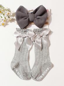 1 件可爱大蝴蝶结婴儿头带和 1 对可爱蝴蝶结防滑婴儿腿套套装