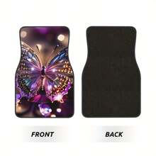 4pcs/Set Butterfly Print Car Floor Mats, , Anti-Slip, Washable, Polyester, Fit For Front And Rear Vehicles, Suitable For Various Car Models