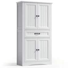 Garde-manger à 4 portes, armoire alimentaire avec un tiroir et quatre niveaux de rangement avec dispositif anti-basculement
