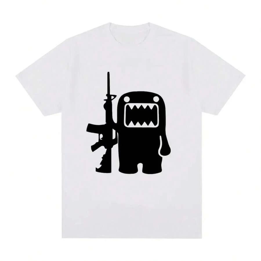 Retro Domo Kun AK47 Fun Tshirt Wos Casual T-Shirt Short Sve Oversized Tshirt Street Wear - màu đen - Xem 1