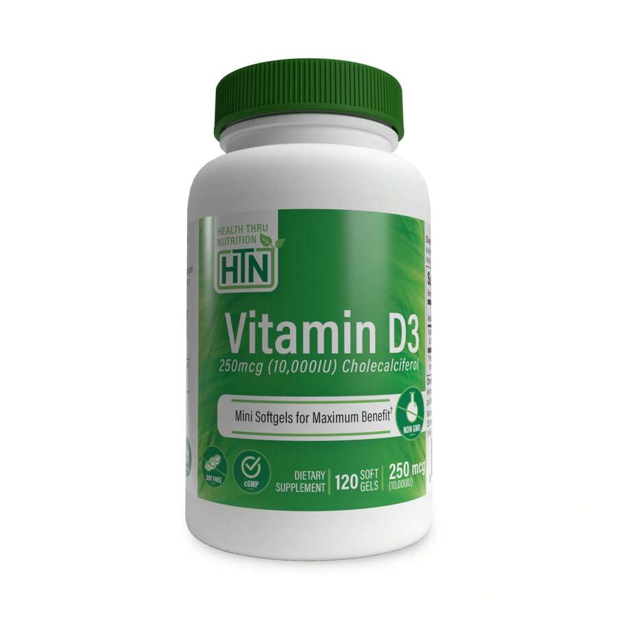 Vitamin D3 10,000iu 120 Mini Softgels For Maximum Benefit | 250mcg Cholecalciferol | 3rd Party Tested | Non-GMO USP Grade In Organic EVOO | Immune Health Support | By Health Thru Nutrition - 無味 - 查看 1