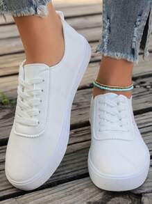 Women's White Sneakers, Versatile Casual Flat Lightweight Sports Shoes - White - View 5