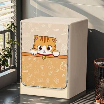 1pc Adorable Cat Design Oxford Cloth Washing Machine Cover, All-Round Protection For Washing Machine, Prevent Sun Exposure And Water/Dirt Stains. Easy Access With Zipper Design, Decorative And Convenient.