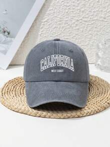 1pc Unisex California West Coast Hollow-Out Stylish Personalized Outdoor Sports Washed Beach Retro Adjustable Letter Casual Street Polyester (Polyester) Printed Soft Crown Baseball Cap/Snapback, Suitable For Spring, Summer, Autumn, Winter