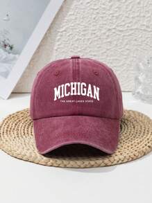 1pc Unisex Casual "Michigan The Great Lakes State" Washed Letter Printed Adjustable Baseball Cap, Outdoor Sports Fashion Streetwear Head Accessory, All Season