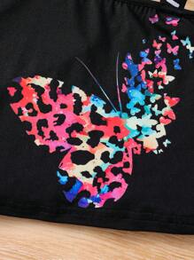2 buc/Set ținute casual de vară în aer liber pentru fete, tricou cu mânecă scurtă cu model fluture colorat și fustă din plasă cu lungime medie, respirabil și confortabil pentru adolescenți, potrivit pentru zilnic, călătorii, vacanțe