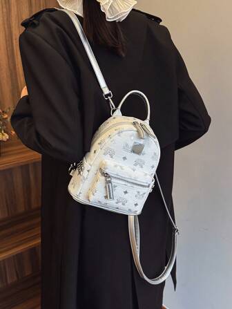 1 件，（8.3 英寸 * 7.5 英寸 * 3.9 英寸）优雅女士时尚背包，多口袋，手提包，单肩包，迷你钱包，防刮耐磨材质，适合购物、约会、派对、工作通勤，可调节肩带，时尚简约休闲米色女士背包