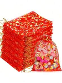 50 件心形抽绳欧根纱袋，珠宝礼品袋，糖果袋，婚礼派对用品珠宝包装袋日常珠宝包装 - 查看 1