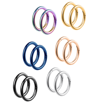 2PCS 18G-16G Stainles Steel Clicker Ring Seamless Lip Nose Daith Cartilage Helix Tragus Hoop Ring