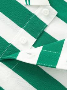 Balabala Kids' Polo Shirt, 2025 Summer Striped Boys' Casual Top - Green and White - View 4