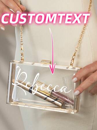 1 pieza de bolso de mano con caja de acrílico transparente personalizado con texto personalizado, bolso cruzado de hombro con cadena, bolso de embrague de acrílico transparente, bolso de maquillaje con asa desmontable, bolso de embrague para dama de honor, regalo para dama de honor, regalo personalizado para ella, bolso de dama de honor, despedida de soltero, cena/boda/salida/fiesta/baile/regalo para novia, esposa, madre, regalo de cumpleaños/Día de la Madre/Día de San Valentín/regalo de aniversario