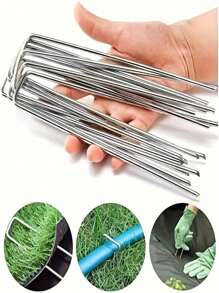U-Shaped Garden Stakes For Fixing Lawn Turf, Landscape Fabric, Ground Fabric, Garden Net, Galvanized Steel Garden Spikes, Landscape Cover Spikes With Ground Spikes And Washers, Galvanized Control Fabric, Lawn Spikes, Agricultural Film Cover, Dust Control Net, Soil Fence - Multicolor - View 2