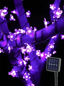 1pc Solar Powered Cherry Blossom String Lights, Multi-Mode Adjustable Outdoor Fairy Lights For Valentine's Day, Garden, Yard, Fence, Porch, Tree, Flower Themed Party, Waterproof Holiday Decor