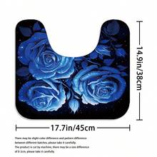 4 件蓝玫瑰浴帘套装、精致装饰浴帘、艺术装饰浴帘、浴室装饰浴帘、防水面料浴室装饰帘 12 个挂钩、防滑浴垫、马桶垫套装、浴室垫、马桶座垫、防滑 U 型垫、12 个挂钩浴帘、70.8 英寸 X 70.8 英寸秋季装饰浴室配件返校 - 彩色 - 查看 9