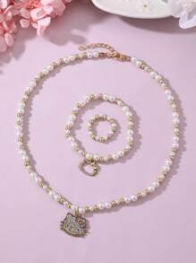 Sanrio 3 pièces/Set Collier, Bracelet & Bague Parés de Perles avec Personnages SanRio
